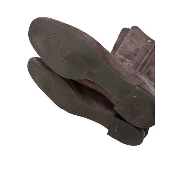 Tory Burch Irene chocolate brown suede with gold hardware design equestrian ridi - Picture 10 of 16